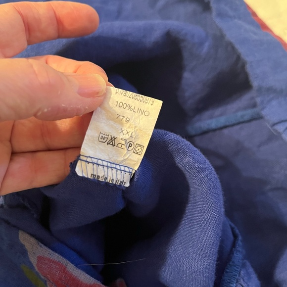 Carmella 100% Linen Tunic Made in Italy Pockets Blue Shirt Floral XXL NWT - Picture 7 of 11